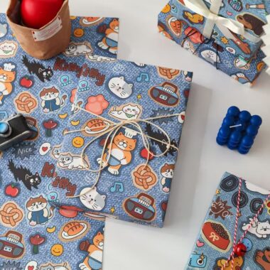Large cute cartoon festive holiday gift wrapping sheets