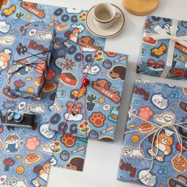 Large cute cartoon festive holiday gift wrapping sheets