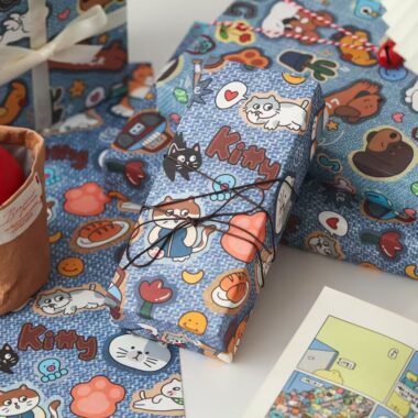 Large cute cartoon festive holiday gift wrapping sheets
