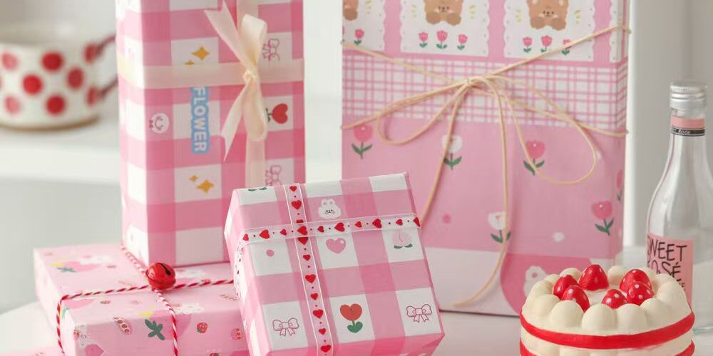 Large cute pink birthday decorative wrapping paper