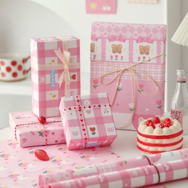 Large cute pink birthday decorative wrapping paper