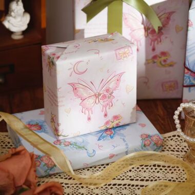 Large rose and butterfly kraft gift wrapping paper