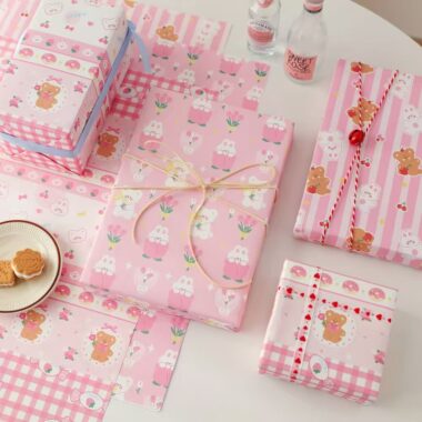 Cute pink aesthetic birthday wrapping paper for gifts