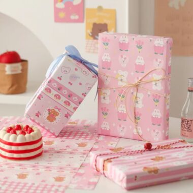 Cute pink aesthetic birthday wrapping paper for gifts