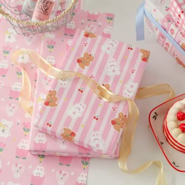 Cute pink aesthetic birthday wrapping paper for gifts