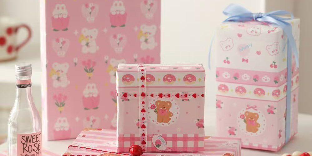 Cute pink aesthetic birthday wrapping paper for gifts