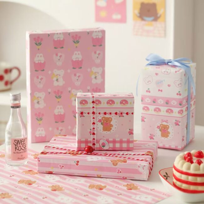 Cute pink aesthetic birthday wrapping paper for gifts