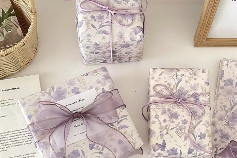 Elegant purple floral kraft wrapping paper for gifts