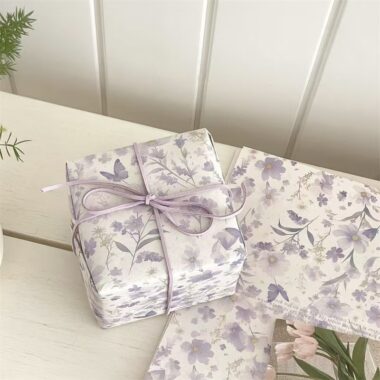 Elegant purple floral kraft wrapping paper for gifts