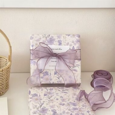 Elegant purple floral kraft wrapping paper for gifts