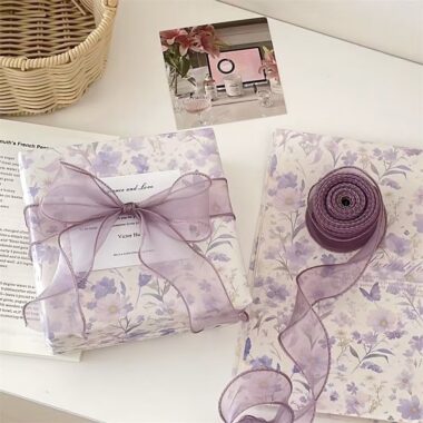 Elegant purple floral kraft wrapping paper for gifts