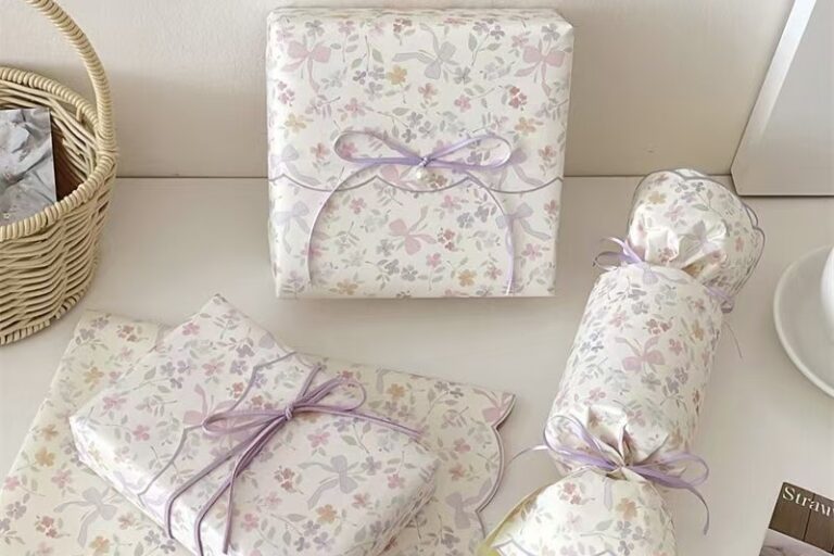 Romantic purple floral creative wrapping paper for gifts