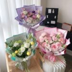 Spring hand-drawn printed kraft flower wrapping paper sheets