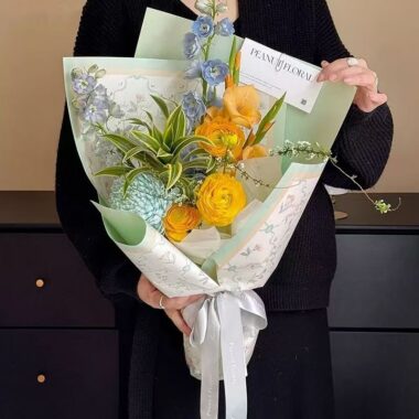 Spring hand-drawn printed kraft flower wrapping paper sheets