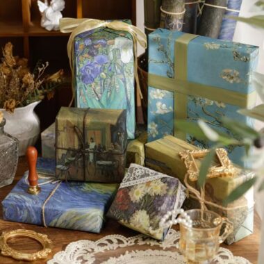 Vintage hand-painted large gift wrapping paper sheets