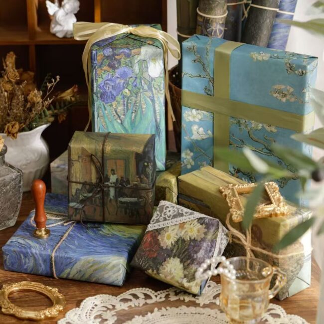 Vintage hand-painted large gift wrapping paper sheets