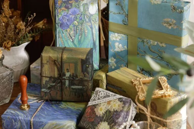 Vintage hand-painted large gift wrapping paper sheets