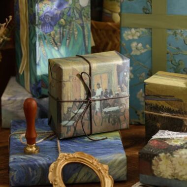 Vintage hand-painted large gift wrapping paper sheets