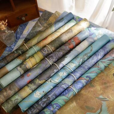 Vintage hand-painted large gift wrapping paper sheets