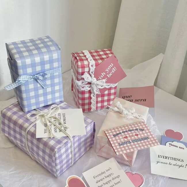 Waterproof thick plaid gift wrapping paper for packaging