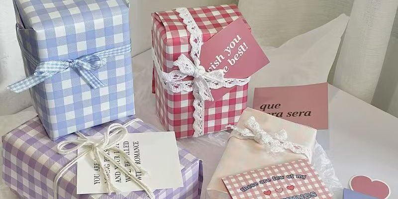 Waterproof thick plaid gift wrapping paper for packaging