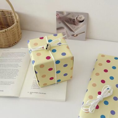 Yellow polka dot kraft wrapping paper for gift packaging