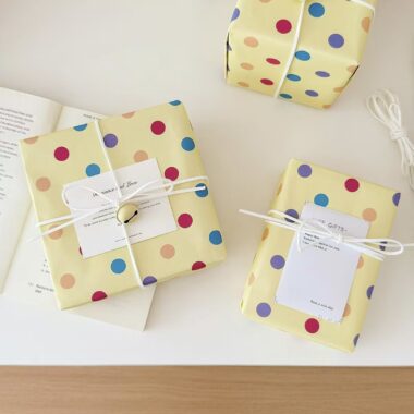 Yellow polka dot kraft wrapping paper for gift packaging