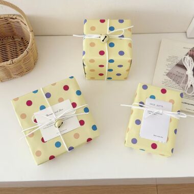 Yellow polka dot kraft wrapping paper for gift packaging