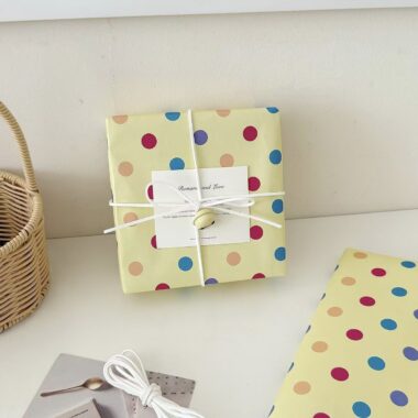 Yellow polka dot kraft wrapping paper for gift packaging