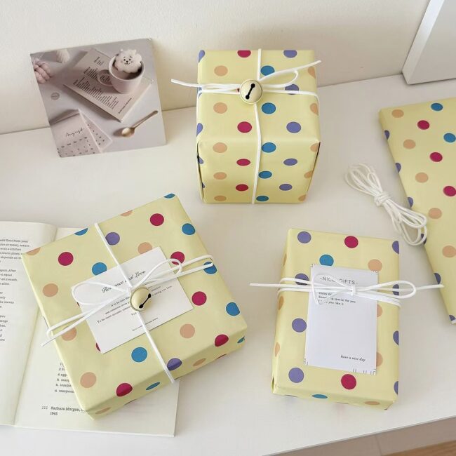 Yellow polka dot kraft wrapping paper for gift packaging