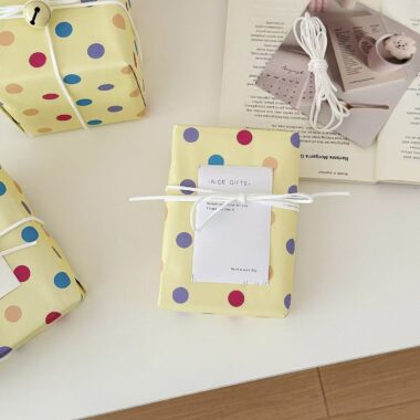Yellow polka dot kraft wrapping paper for gift packaging