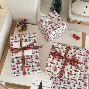 Cute car doodle Christmas wrapping paper for kids’ gifts