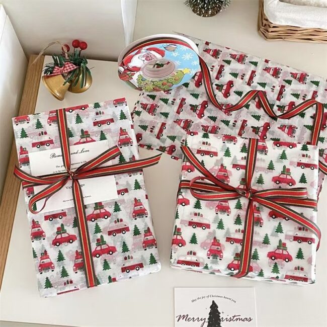 Cute car doodle Christmas wrapping paper for kids’ gifts