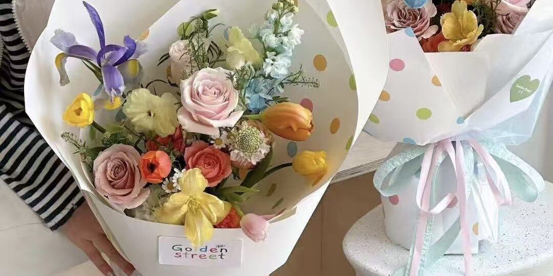 Colorful polka dot DIY kraft flower wrapping paper sheets