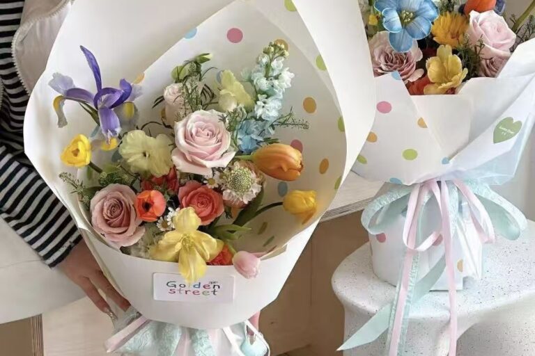 Colorful polka dot DIY kraft flower wrapping paper sheets