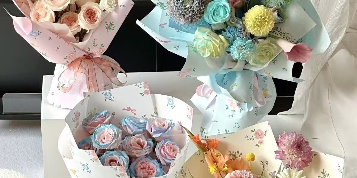 Colorful romantic waterproof floral wrapping paper for bouquets