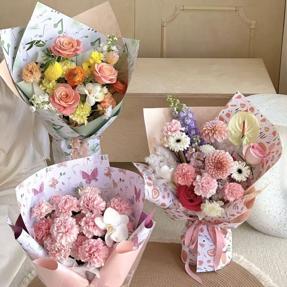 Creative butterfly printed kraft flower wrapping paper sheets