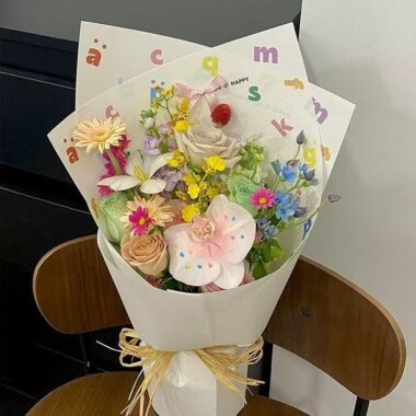 Cute pastel alphabet floral wrapping paper for flower shops