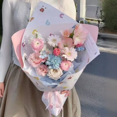 Cute pastel alphabet floral wrapping paper for flower shops