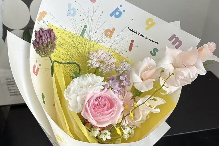 Cute pastel alphabet floral wrapping paper for flower shops