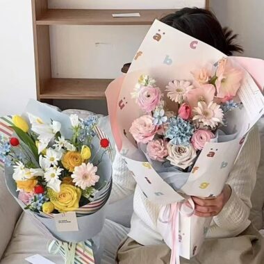 Cute pastel alphabet floral wrapping paper for flower shops