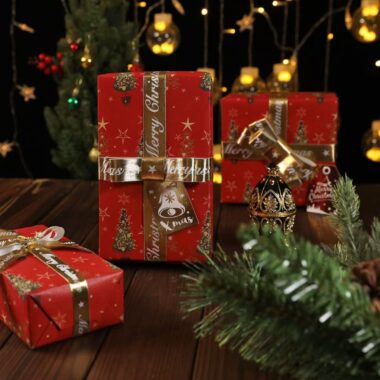 Cute thick kraft Christmas wrapping paper with festive prints