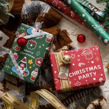 Cute thick kraft Christmas wrapping paper with festive prints