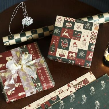 Cute thick kraft Christmas wrapping paper with festive prints