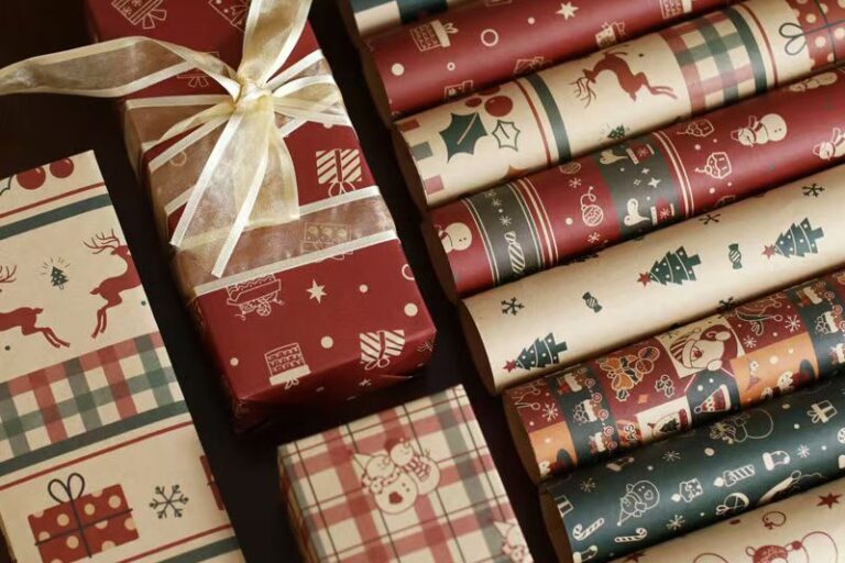 Cute thick kraft Christmas wrapping paper with festive prints