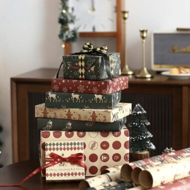 Cute thick kraft Christmas wrapping paper with festive prints