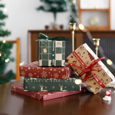 Cute thick kraft Christmas wrapping paper with festive prints