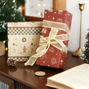 Cute thick kraft Christmas wrapping paper with festive prints