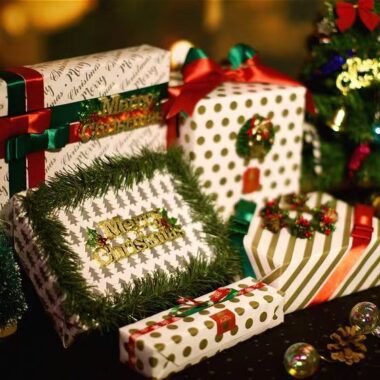 Foil dotted Christmas wrapping paper with metallic shine