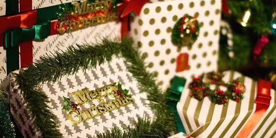 Foil dotted Christmas wrapping paper with metallic shine